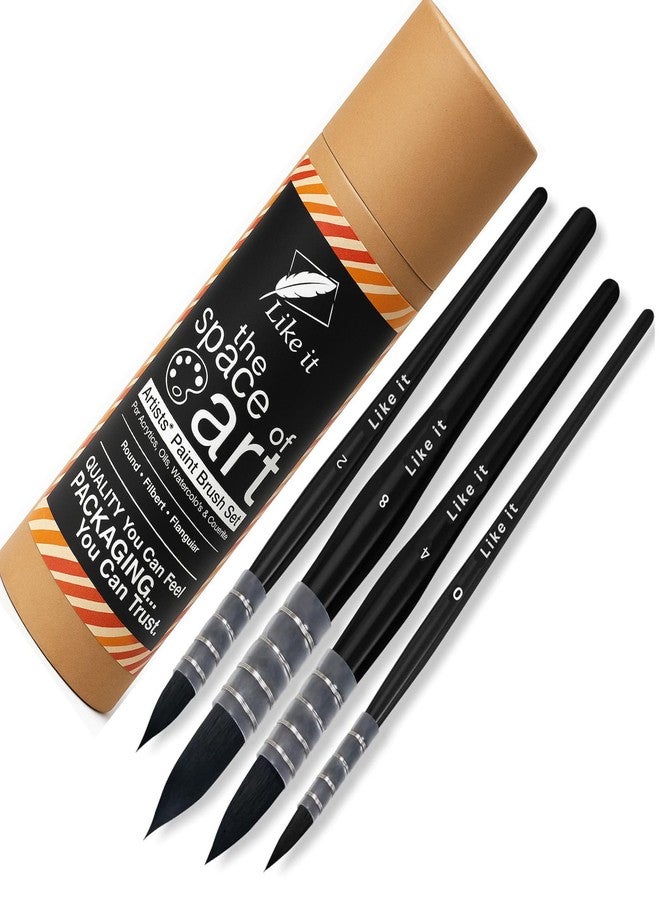 Like-It Like It Round Mop Brush Set - 4 Pieces (#0, #2, #4, #8) Fine Tip Synthetic Hair Brushes for Acrylic, Watercolor & Gouache Painting, Short Handles for Professional Artists Includes Brush Holder - Image 1